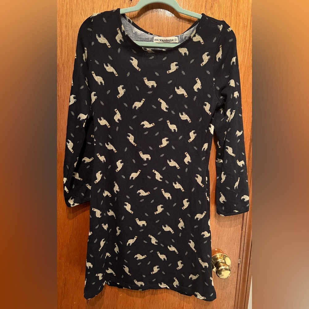 NWT SM Wardrobe Llama Sweater Dress Black Size M